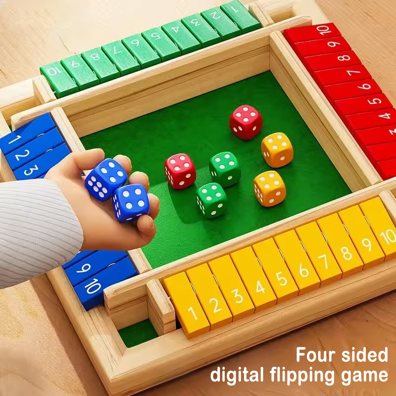 Party Games For 7 People - เกมกล่องไม้ ลูกเต๋า ไพ่พลิกสี่ด้าน 2-4 คน เกมกลยุทธ์คณิตศาสตร์สำหรับผู้ใหญ่และเด็ก